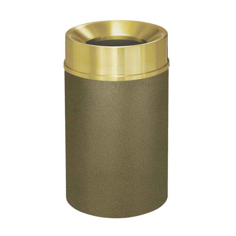 Poubelle Glaro - 33 gallons - Corps veiné bronze / couvercle laiton satiné, 33, Bronze veiné et laiton satiné