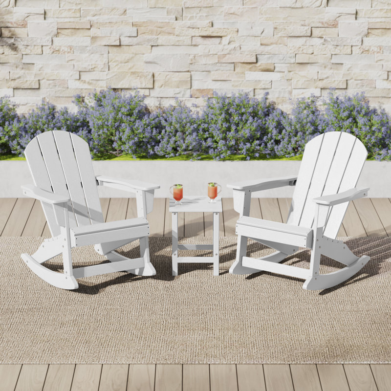 Laguna Rocking Outdoor Adirondack Chair With Table, White
