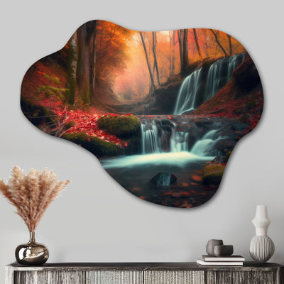 Sculpture murale en métal asymétrique Waterfall In Fall Forest I - Mountains Cloud Shape