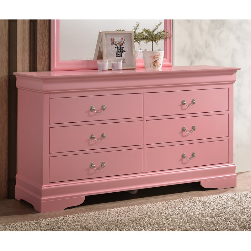 Commode 6 tiroirs Citronelle Louis Phillipe, Rose