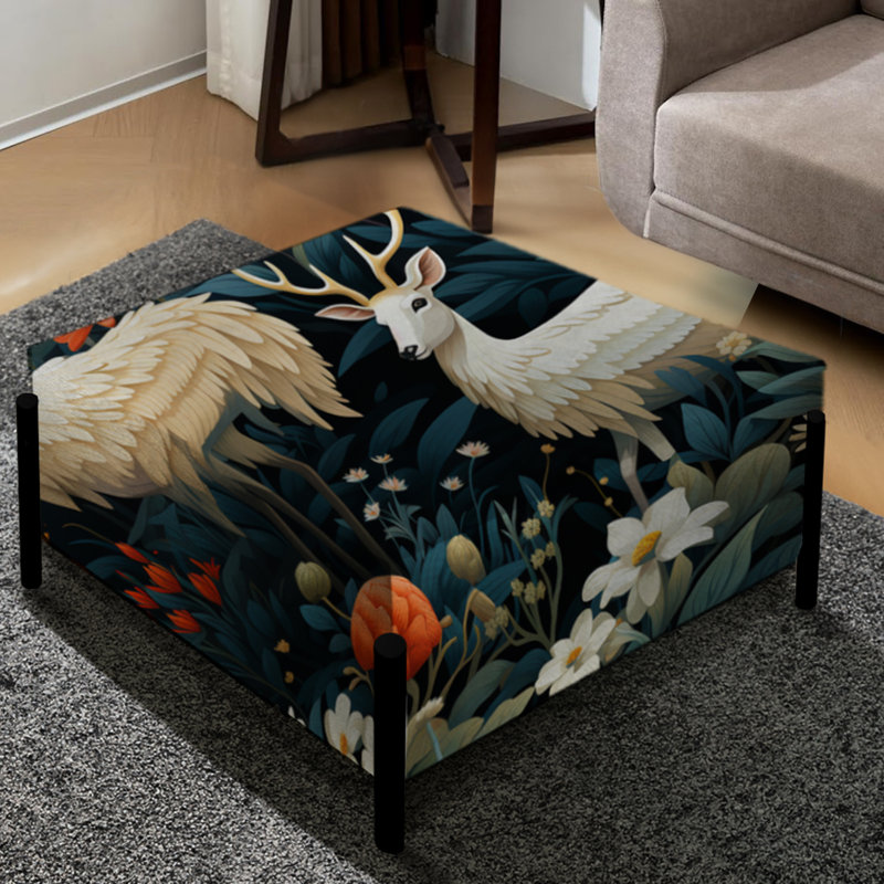 Faune, forêt, cerf, motif animal - grand repose-pieds carré imprimé animal