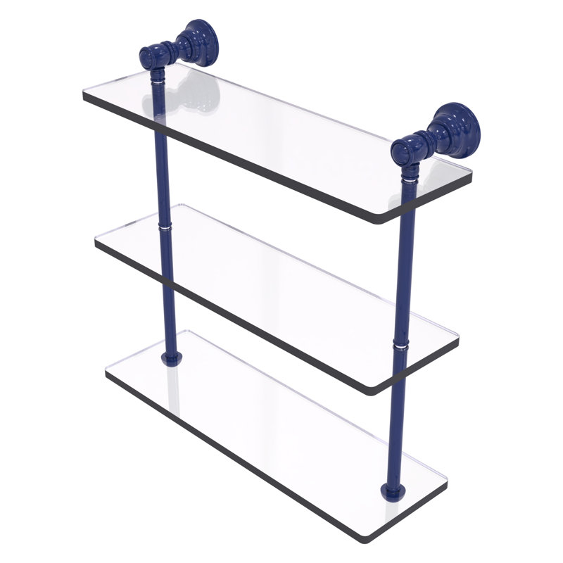 Freyja 3 Piece Glass with Towel Bar, 16" H x 22" W x 5.54" D, Mediterranean Blue