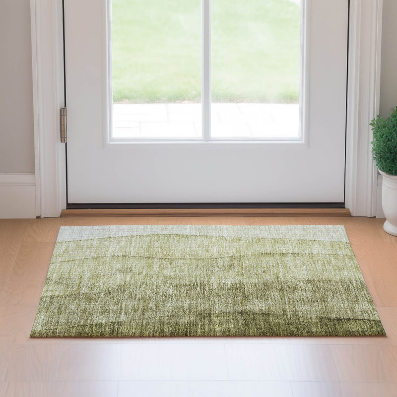 Premium Machine Washable Prisco Olive Rug, Rectangle 1'8" x 2'6"