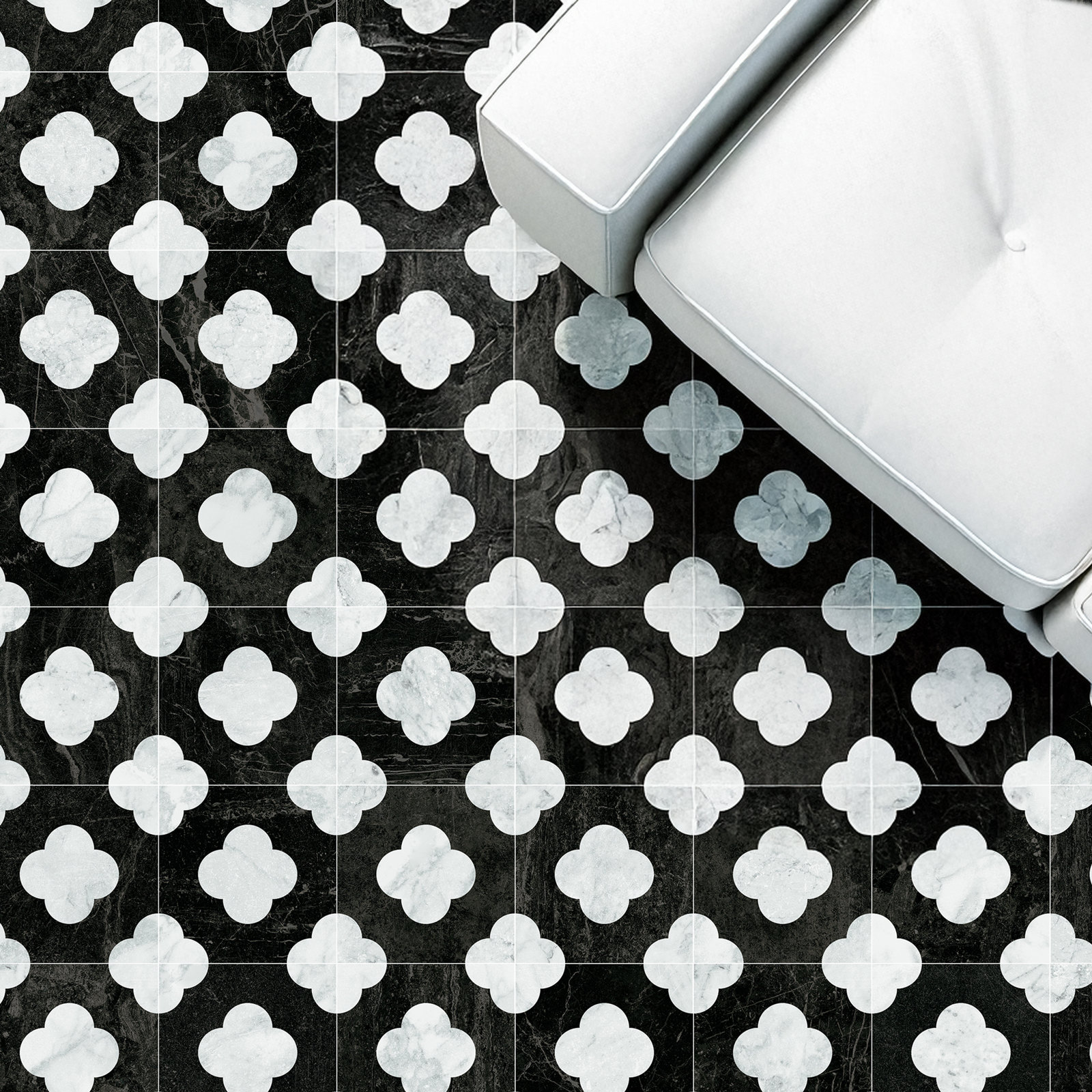 Dandy Pin 8" x 8" Encaustic Tile, Black/White Mix