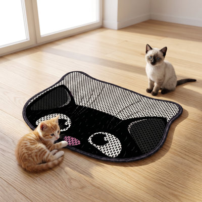 Tapis de litière double couche à motif de chat de dessin animé ludique (15,7 po L x 19,7 po l x 0,3 po H)