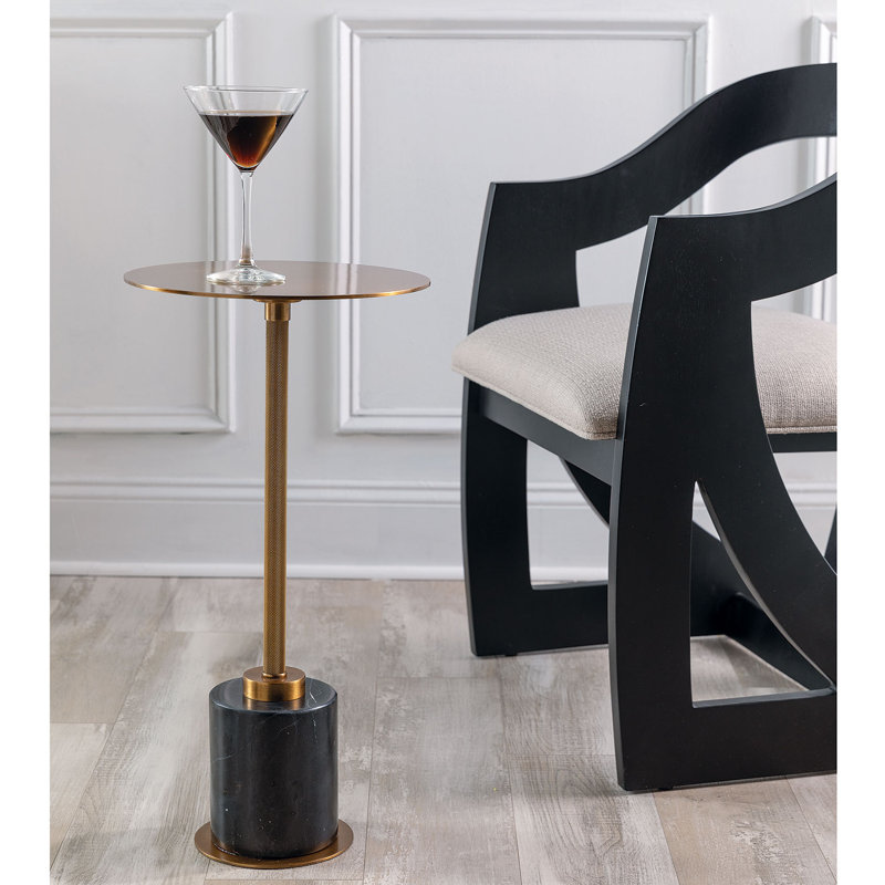 Aged Brass Round Steel Pedestal End Table