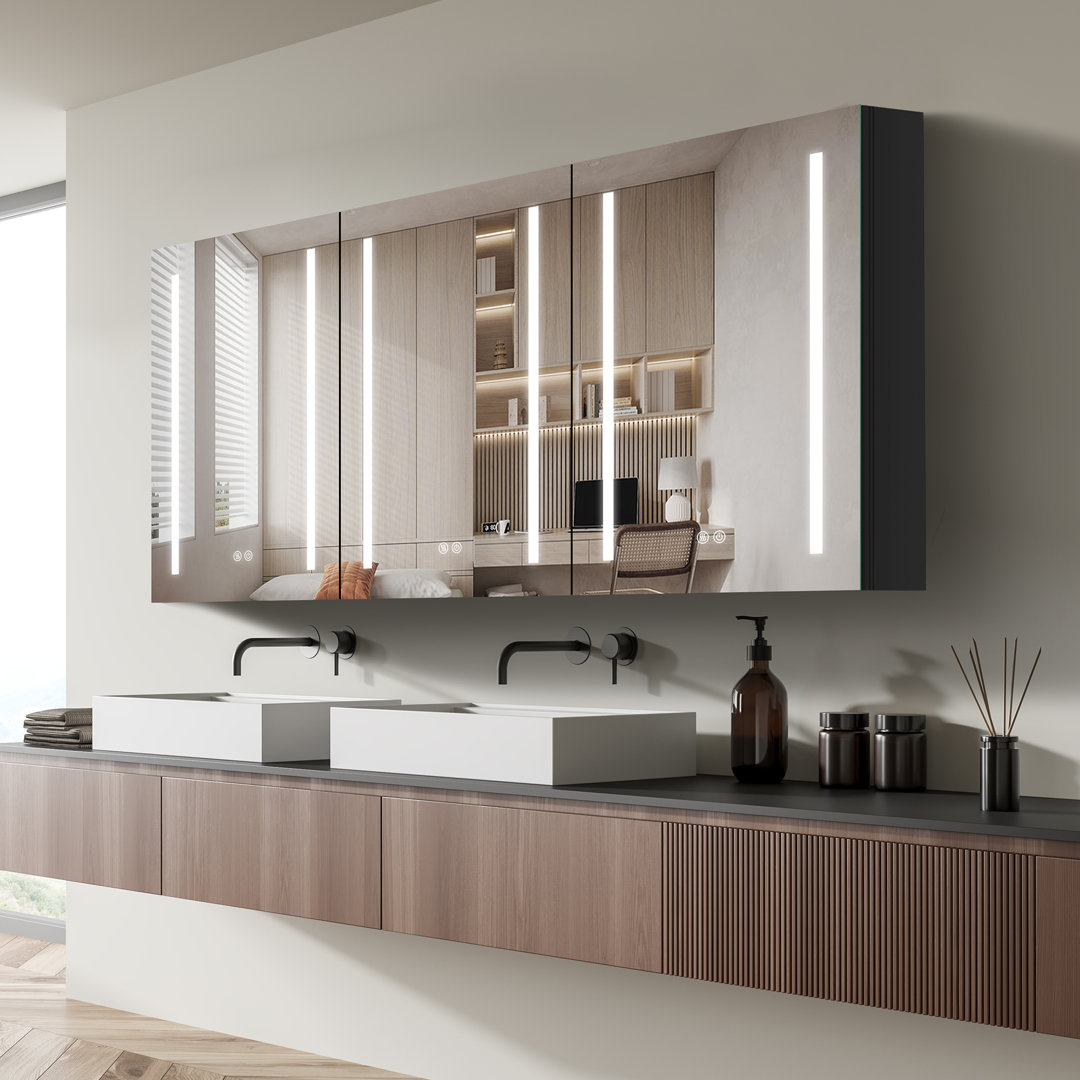 Brittnye 60x30 inch Lighted Medicine Cabinet Mirror Anti-fogger 3 Color Temperature Brightness Orren Ellis