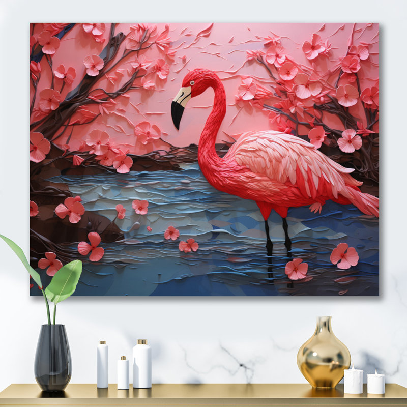 Flamant rose Elegance III - imprimé, H 24 po x l 32 po x P 1 po, Toile tendue