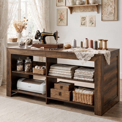 59" Sewing Table with Storage, Farmhouse Craft Table