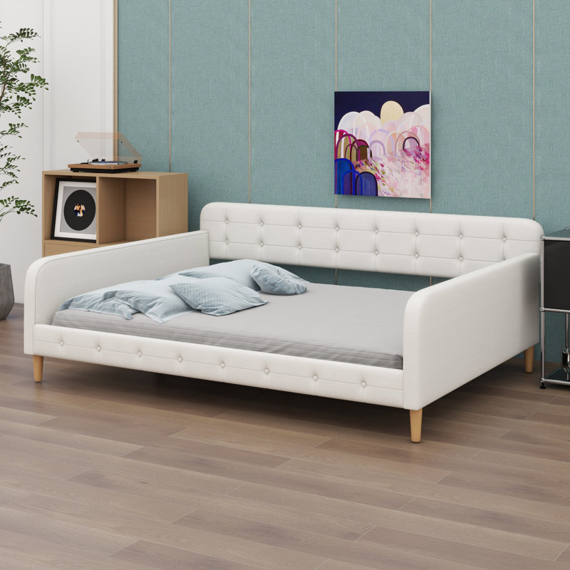 Lit de jour rembourré avec 4 pieds de soutien, Beige