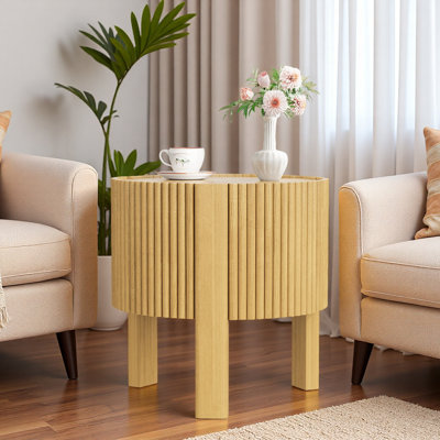 Round Fluted Side Table With Storage And Soft-close Door