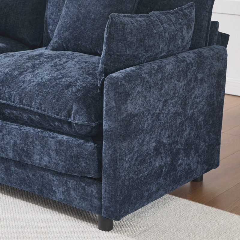 Canapé modulaire en L avec repose-pieds et canapé en L 4 places, Bleu