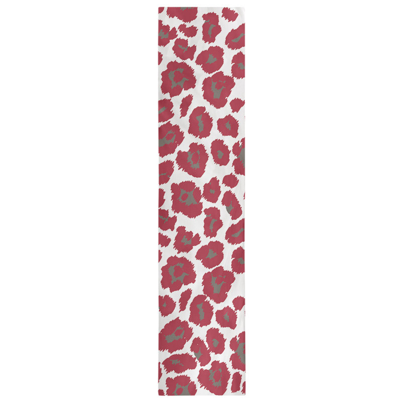 Animal Print Table Runner, 90" x 16", White/Red/Gold