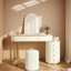 Meuble-lavabo de luxe avec miroir à DEL 3 couleurs et tabouret, coiffeuse à longueur réglable avec armoire latérale mobile et 6 tiroirs