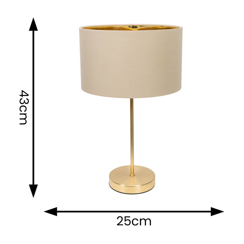Charlie Gold Stem Metal Table Lamp with Natural with Gold Inner Lamp Shade and LED Bulb, Black, Gold Base/Cream Shade, Yes