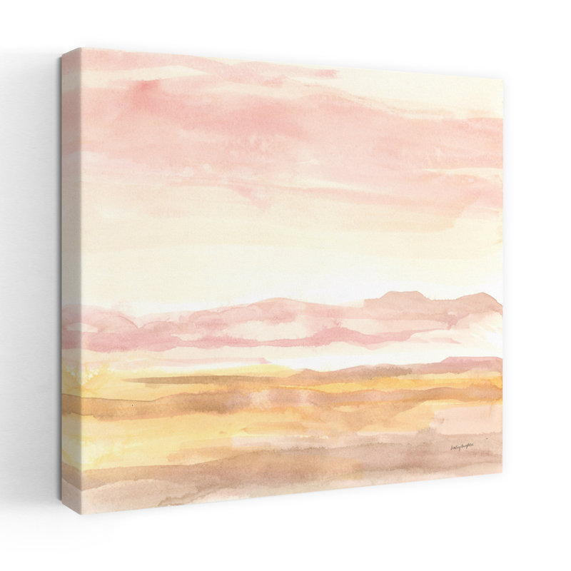 «Pink Horizon I», art contemporain abstrait au lever du soleil, H 48 po x l 48 po