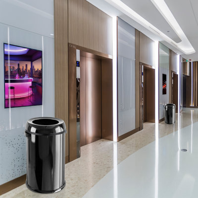 Poubelle commerciale à couvercle ouvert en acier inoxydable 65L, grande poubelle noire brillante pour la cuisine, le bureau, le hall d'entrée et la salle de pause, poubelle moderne pour la réception, le restaurant et l'espace utilitaire