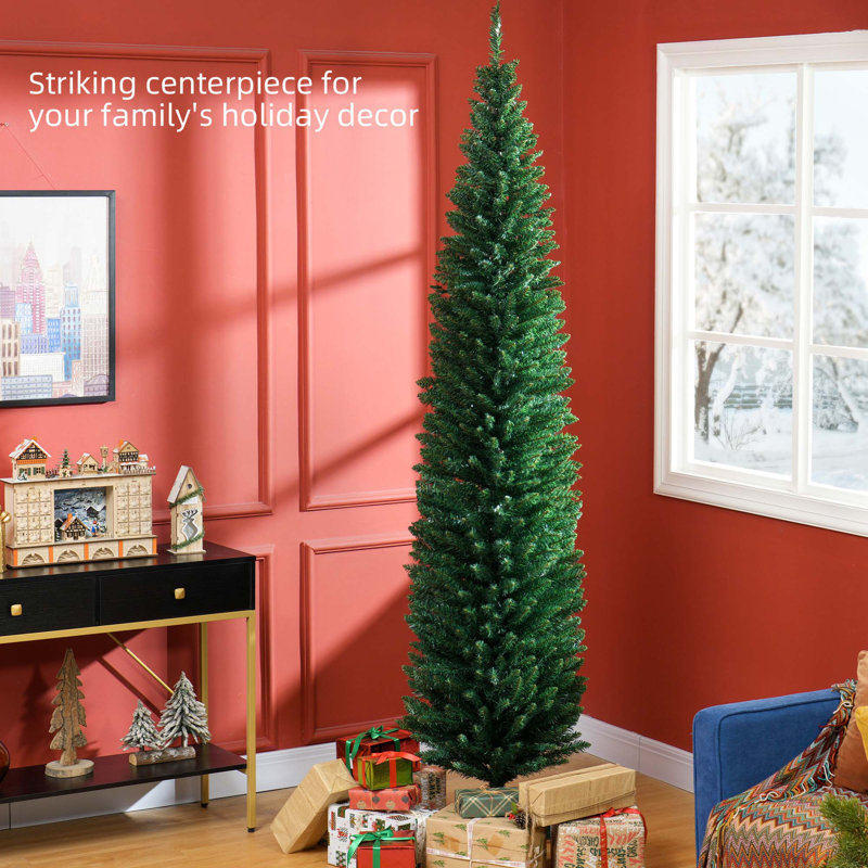 Arbre de Noël mince 8 pi - Arbre à crayons artificiel avec support robuste, parfait pour les petits espaces, la maison et le salon