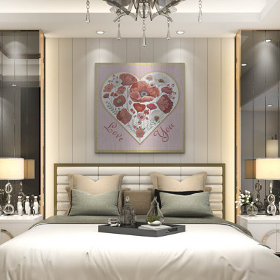 Art mural en métal luxueux «Valentine Poppy Heart C» par Jean Plout, 36 po x 36 po