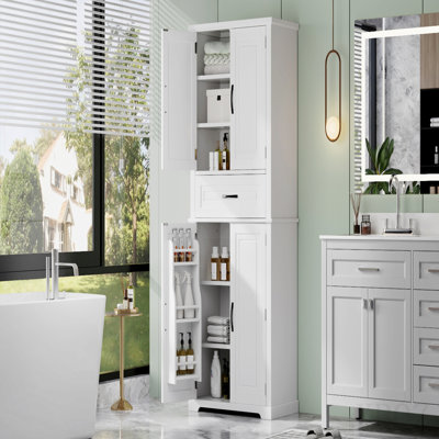 Bathroom Storage Cabinet With Multi-Functional Storage Space, Drawer With Slide Rails, Adjustable Shelf, White