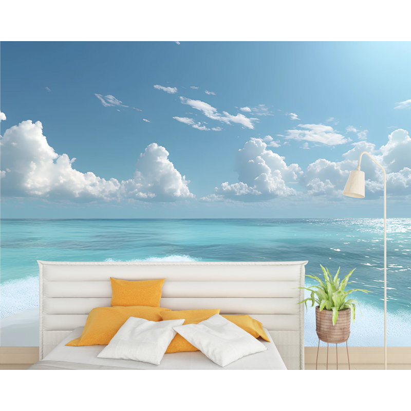 Papier peint Calm Turquoise Ocean - Sand Beach, L 165 po x l 110 po, Non tissé