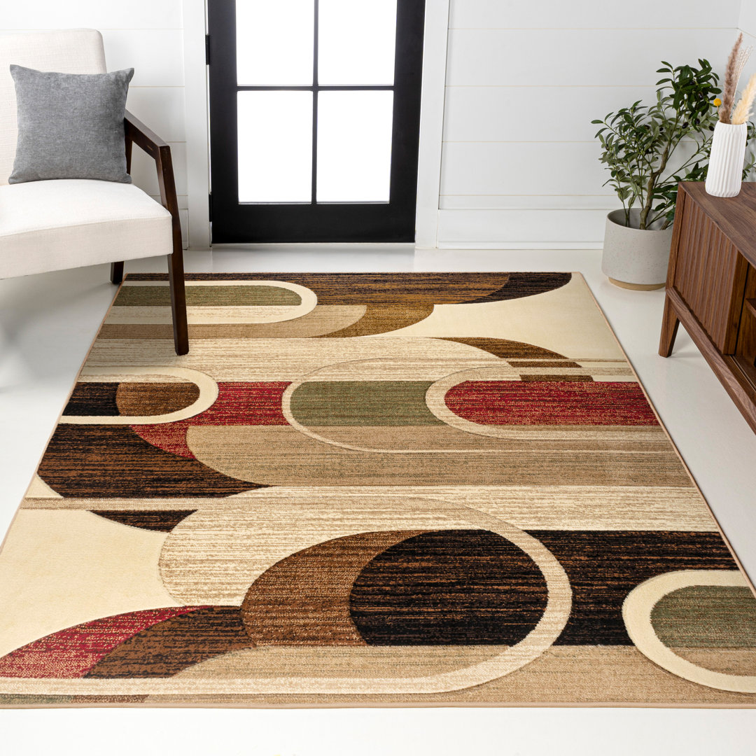 Kirsti Retro Abstract Arches Cream/Brown/Red Rug Ivy Bronx Rug
