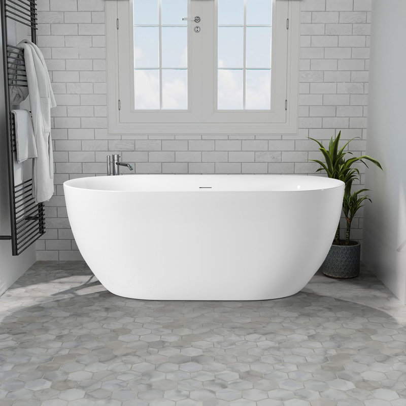 55 po Baignoire de trempage autoportante contemporaine Flatbottom