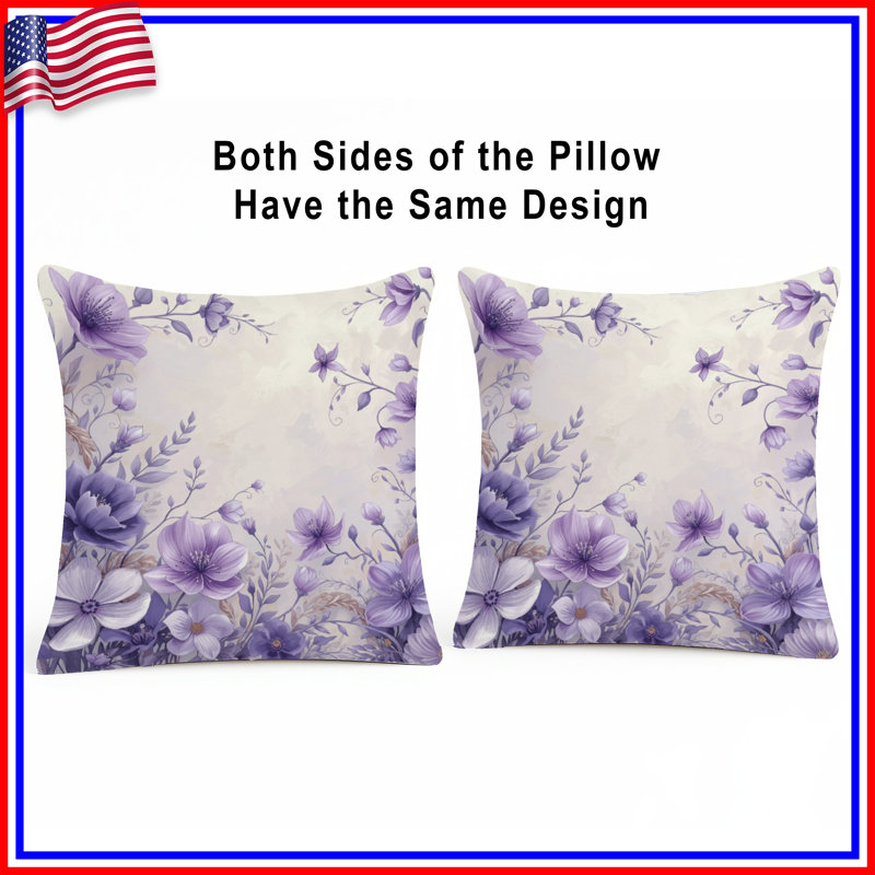Coussins décoratifs mauves à motif floral, 26 x 26 pouces