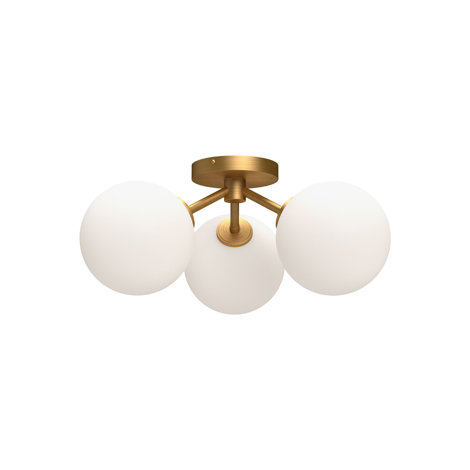 Luanda 3 Light Glass Semi Flush Mount, Aged Gold/Opal Matte Glass