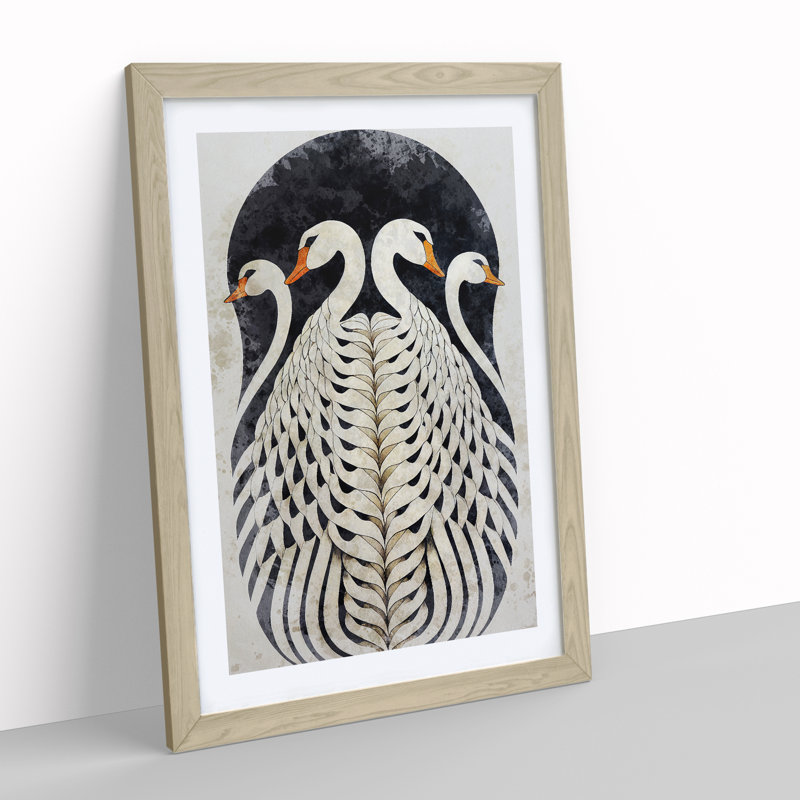 Deco Swan - Framed Print, 34cm H x 25cm W x 2cm D, Oak