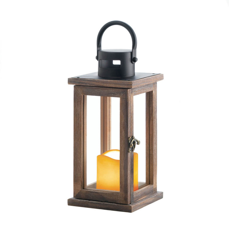 LANTERNE EN BOIS LODGE AVEC BOUGIE DEL