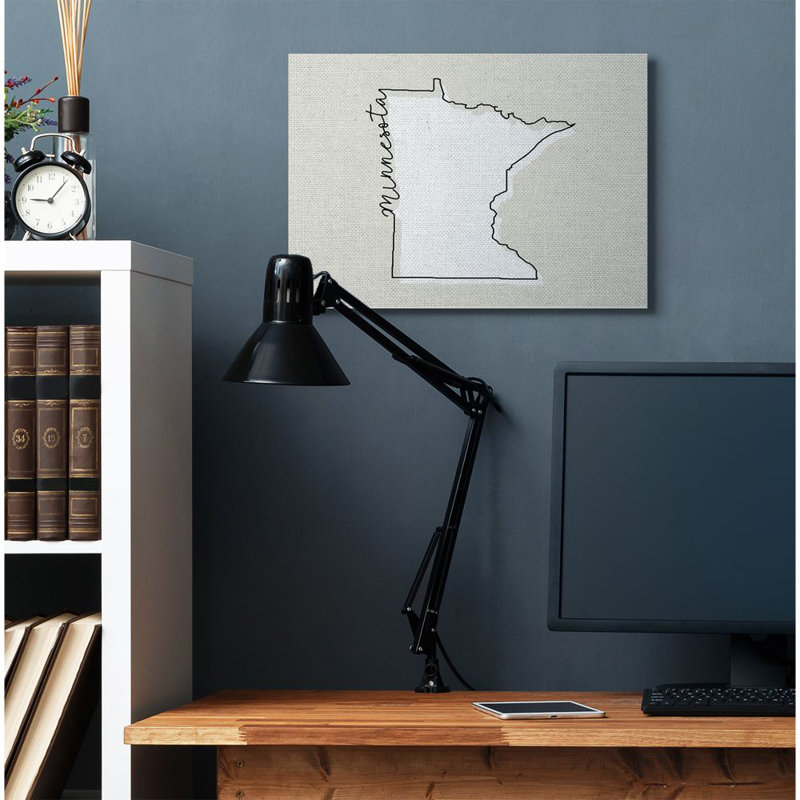 «Minnesota Home State Map Neutral Design», impression sur toile, H 24 po x l 30 po, Toile tendue
