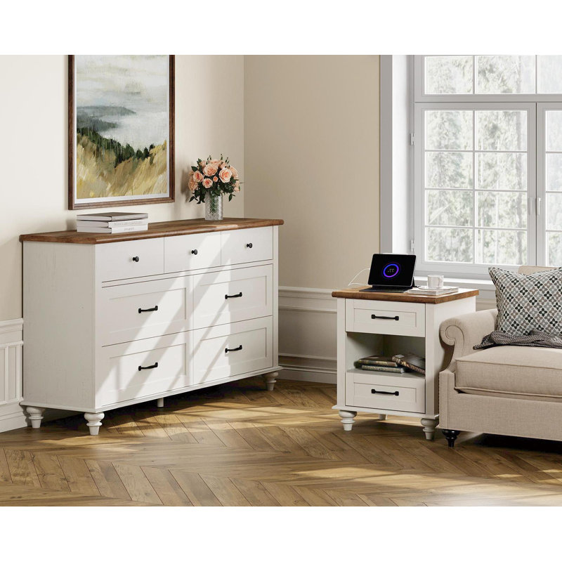 Ensemble de chambre à coucher 2 pièces Eulalah, Blanc cassé