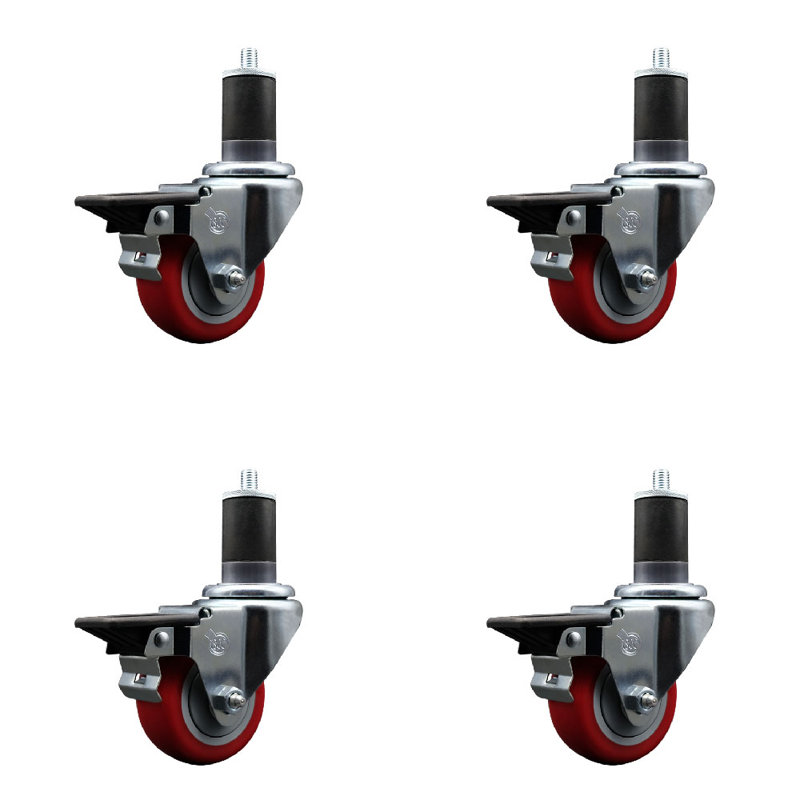 Ensemble de roulettes extensibles en polyuréthane pivotant de 3 pouces de 1 5/8 po avec frein SCC