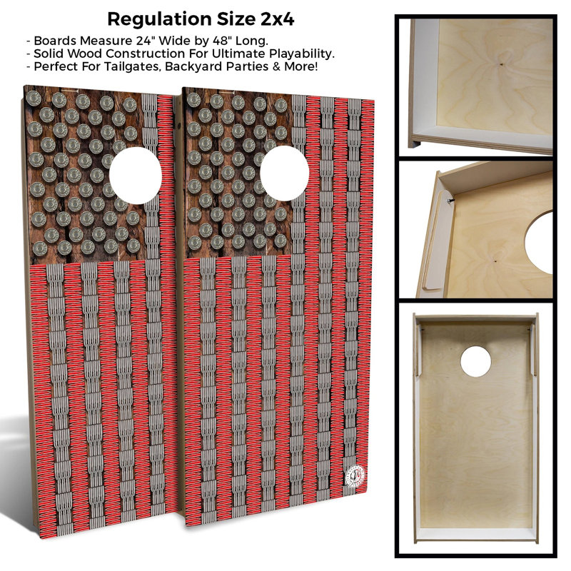 2' X 4' American Flag Bullets Cornhole Board Set With Case And Lights
