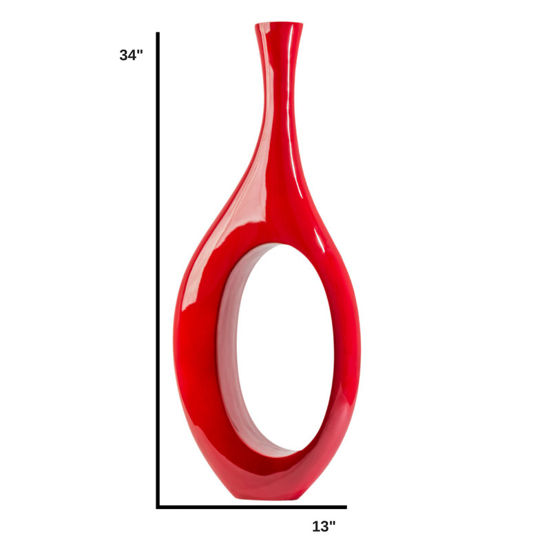 Vase de plancher en résine Hajari, Rouge, H 34 po x l 13 po x P 5 po
