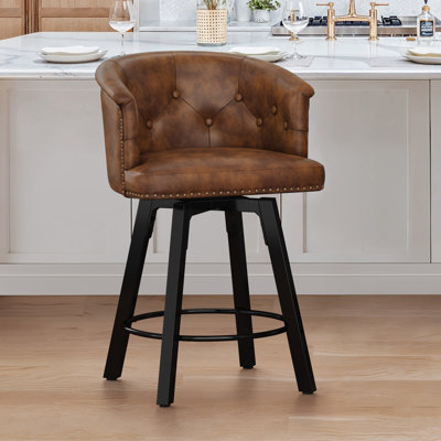 26"Swivel Upholstered Counter Stool With Metal Frame