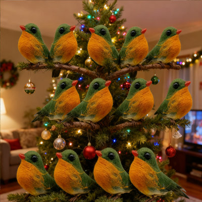 12PCS, oiseau de Noël, décoration de sapin de Noël, plume artificielle très mignonne, mini oiseaux pour guirlande, fée, décoration d'arbre de jardin