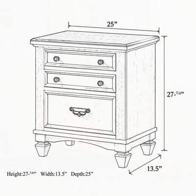 Two-Tone Finish 1-Pc Nightstand End Table with Two Storage Drawers Bedroom Furniture