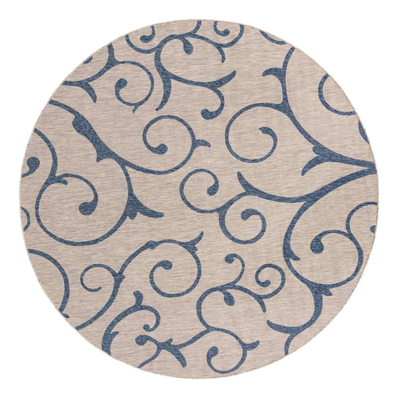 Tapis intérieur / extérieur bleu / gris Coyer, Rond 10 pi 8 po
