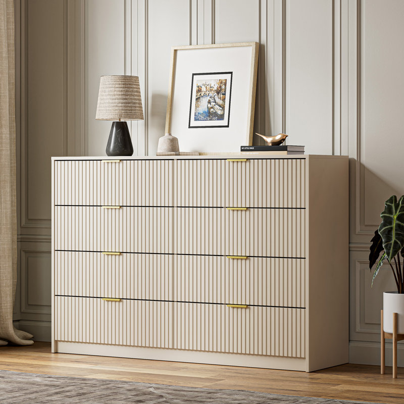 Commode double 8 tiroirs, l 55 po , Beige