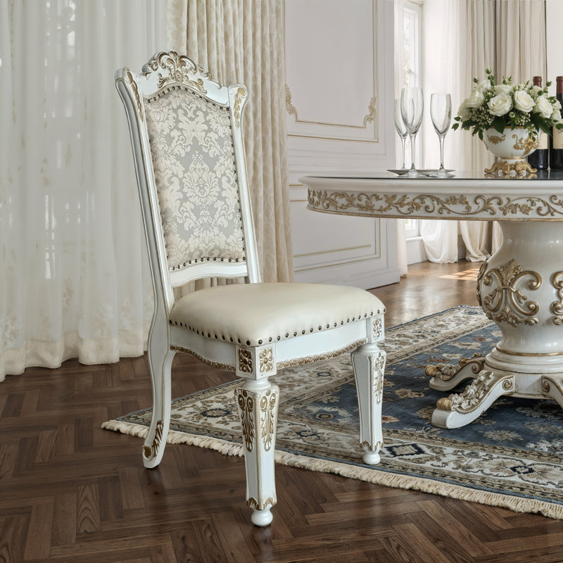 Santiago White And Bone Wood Side Chair (Set Of 2) With Nailhead Trim