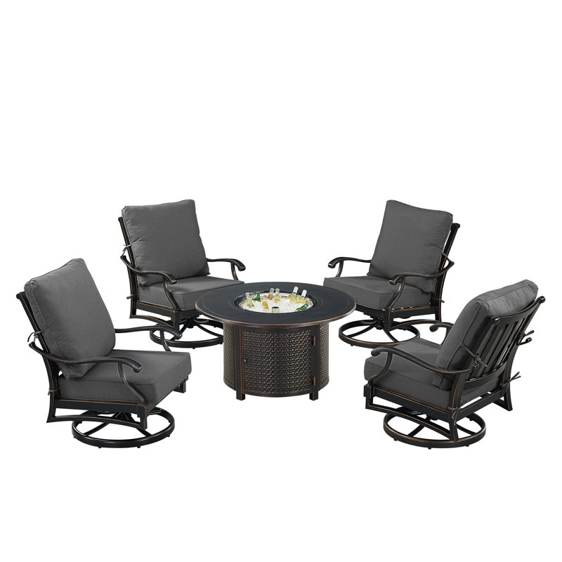 Ensemble de conversation d'extérieur pour 4 personnes avec coussins Javyon, Noir