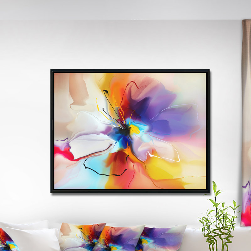 Fleur créative en plusieurs couleurs - peinture sur toile tendue, H 30 po x l 40 po x P 1,5 po, Toile avec cadre flottant