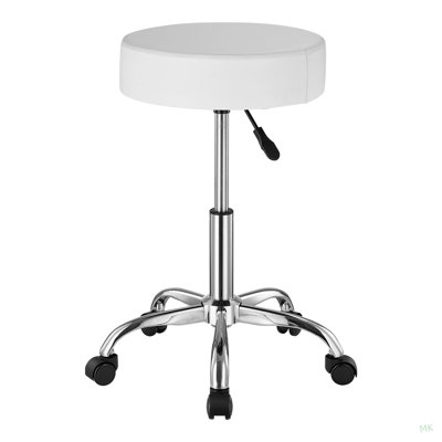 Rolling Stool with Wheels, 450 LBS Weight Capacity Round Rolling Stool Chair, Height Adjustable Thickened PU Leather Swivel Stool for Salon, Spa, Massage, Tattoo, Clinic, White