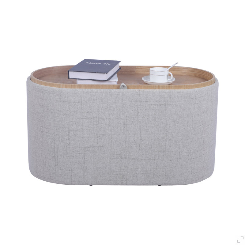 Repose-pieds avec rangement et plateau en bois réversible, Gris