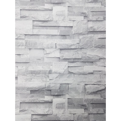 3D Slate Stone Brick Effect Wallpaper Realistic Textured Vintage Grey/Rock