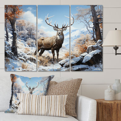 Deer Winters Elegance - animaux, ensemble de reproductions d'art mural en métal