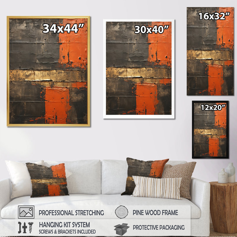 Passage in Time Distress Orange - impression, H 32 po x l 16 po x P 1 po, Cadre flottant noir