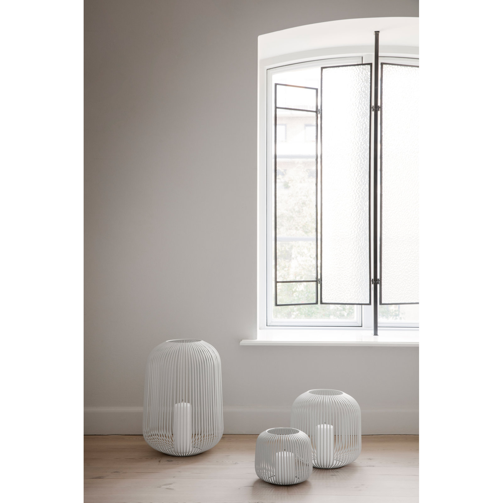 Lito Metal Lantern Candle Holder, White, 17.75" H x 13" W x 13" D